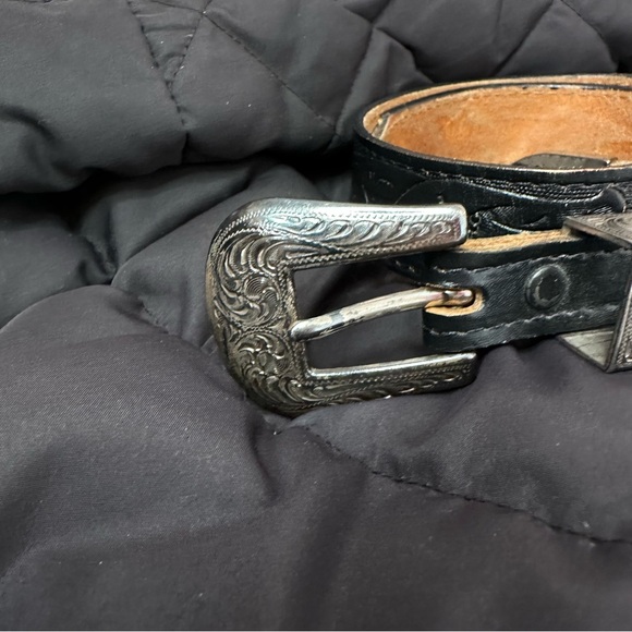 Boulet Men’s Black Leather Belt 5028 Silver Buckle Size 28/70 Westerncore - Picture 2 of 9